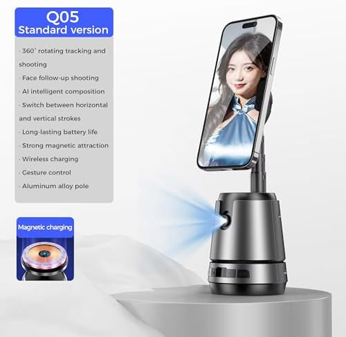 Q05 AI Auto-Tracking Phone Mount (360° Rotating, Magnetic, No App Needed)